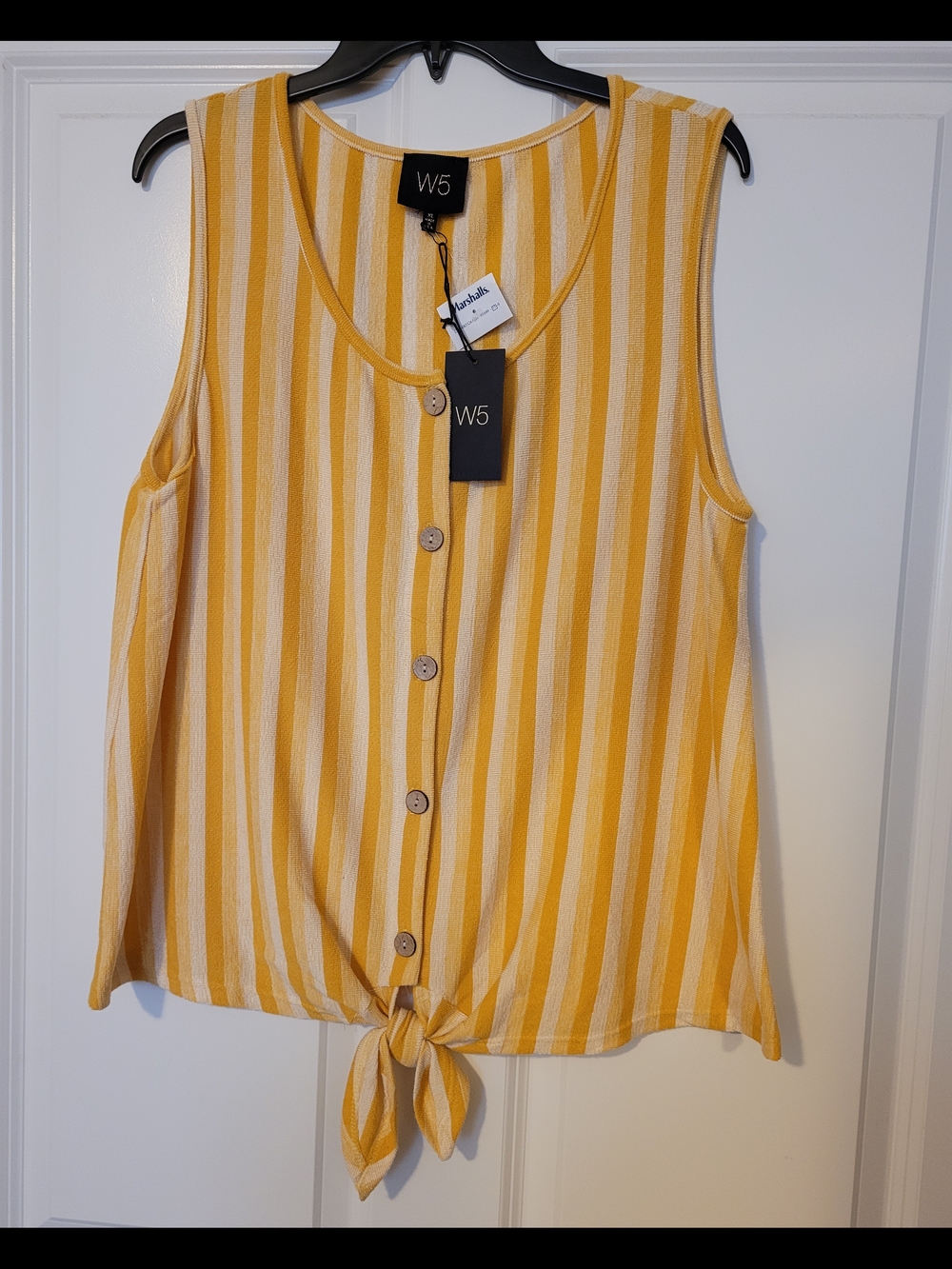 Women's W5 Yellow and Cream Striped Button-Front Tie-Hem Tank XL